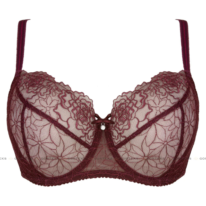 Sheer Lace Balconette Bra Pamela Aubergine