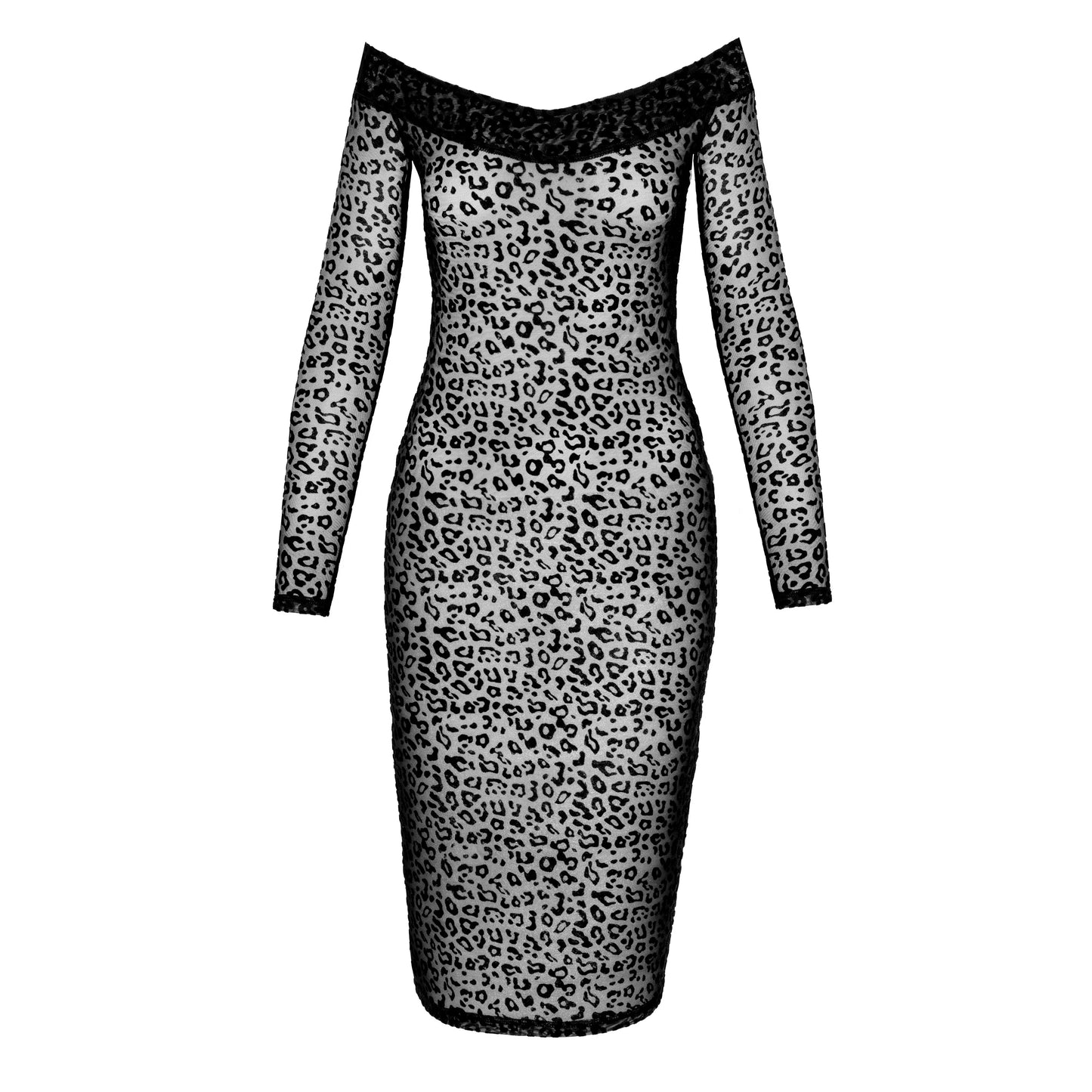 See Through Leopard Flock Midi-Dress Noir Handmade