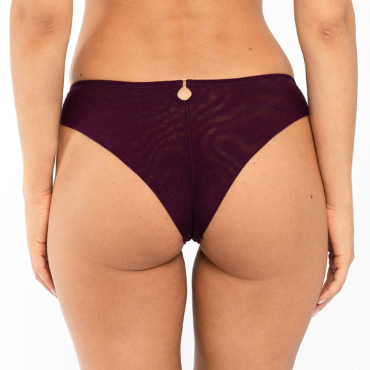 Sheer Mesh Tulle Embroidered Tanga Panty Perla Aubergine-1