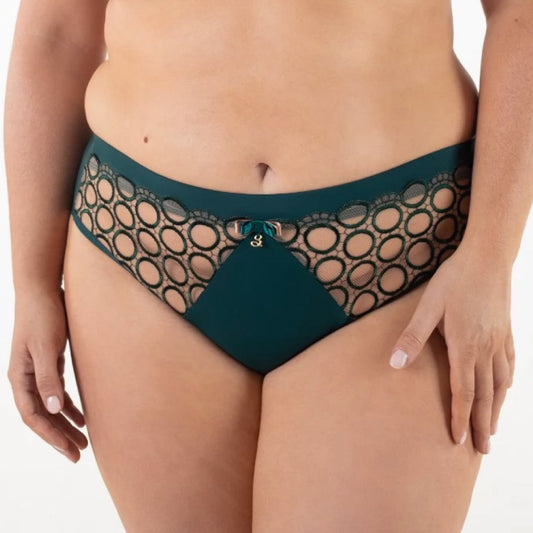 Sheer Mesh Tulle Embroidered Brief Panty Boobie Emerald-0