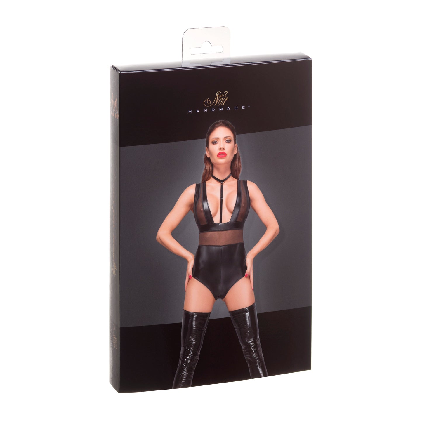 Sexy Sheer Powerwetlook Bodysuit Noir Handmade-3