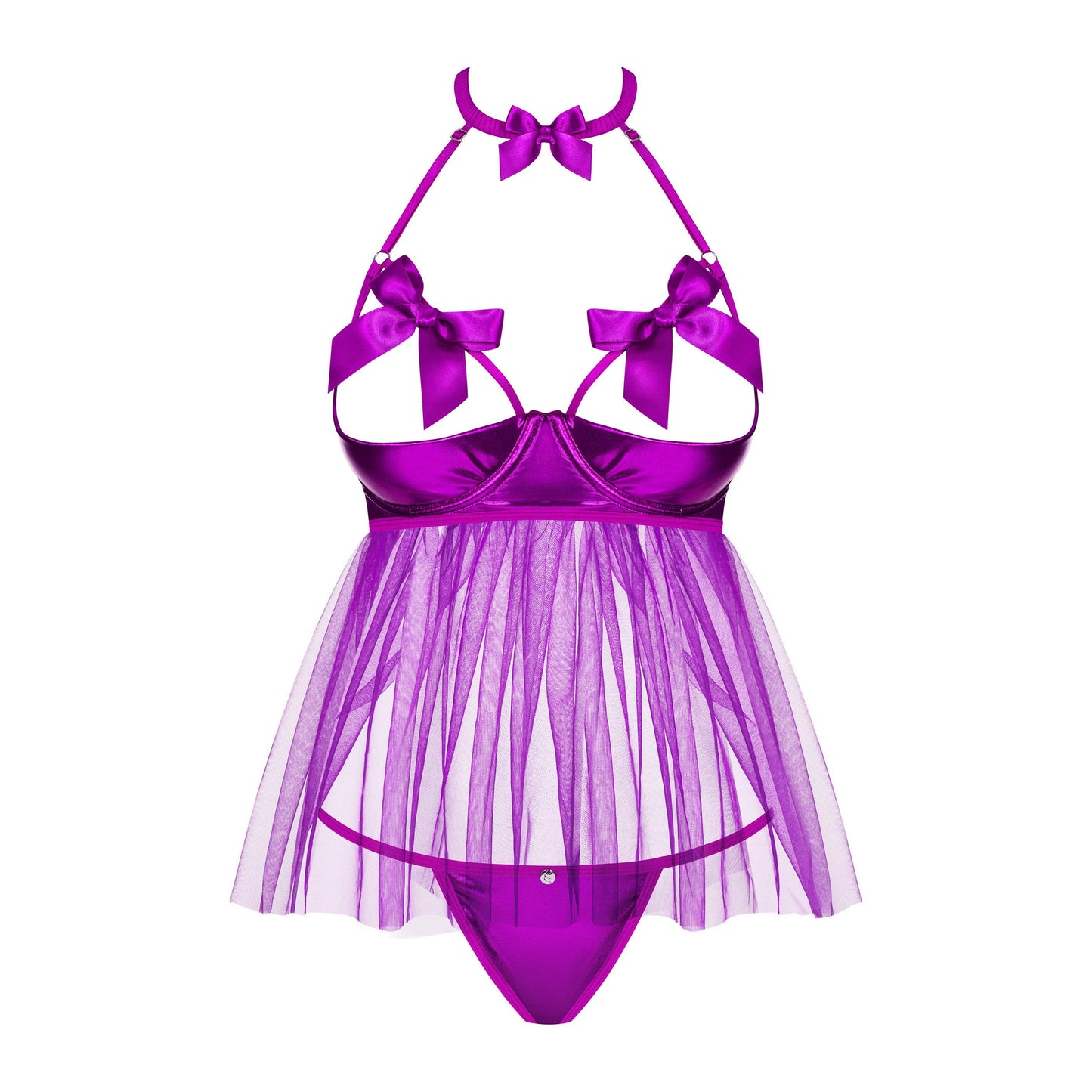 Sexy Open Cup Babydoll & String Obsessive Delishya Purple-4