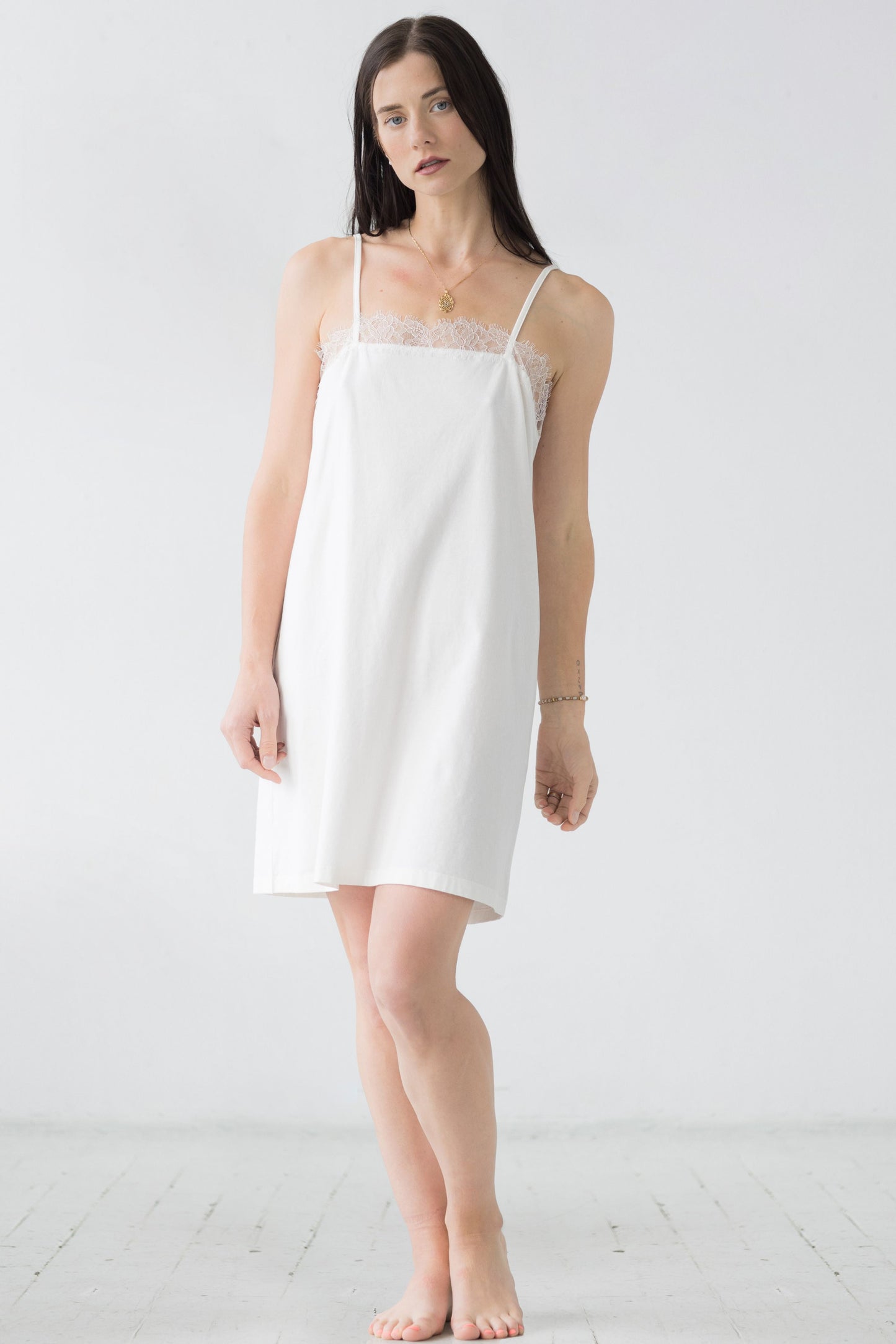 Sofia Eyelash Lace Chemise in Pima Cotton