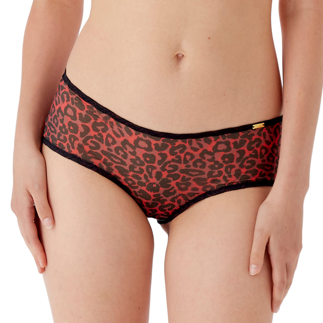 Gossard Glossies Red Leopard Print Sheer Boy Short Panty-0