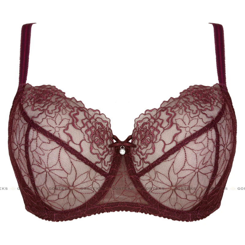 Sheer Lace Balconette Bra Pamela Aubergine