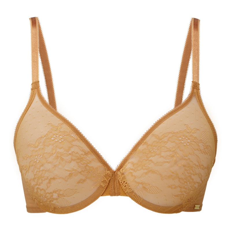 Sexy Sheer Lace Molded Bra Gossard Glossies Lace Spiced Honey-6