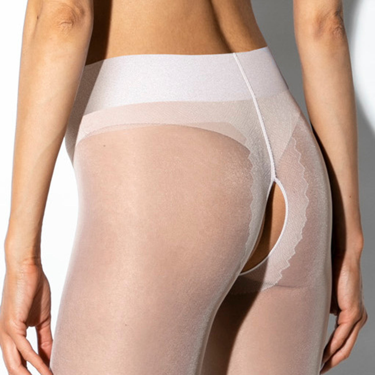 Exclusive Erotic Open Crotch Pantyhose 20DEN Hip Gloss White-4
