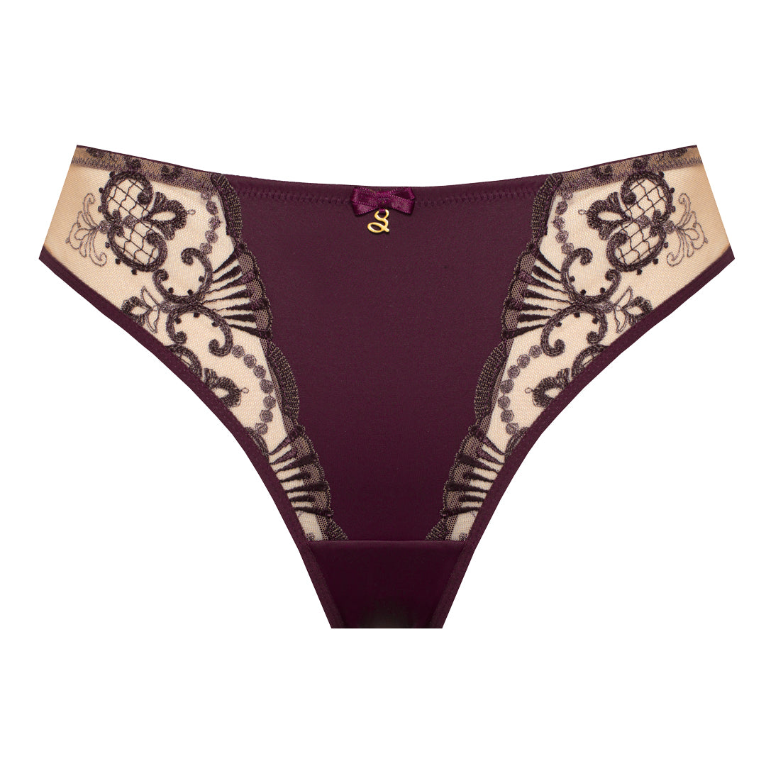 Sheer Mesh Tulle Embroidered Tanga Panty Perla Aubergine-3