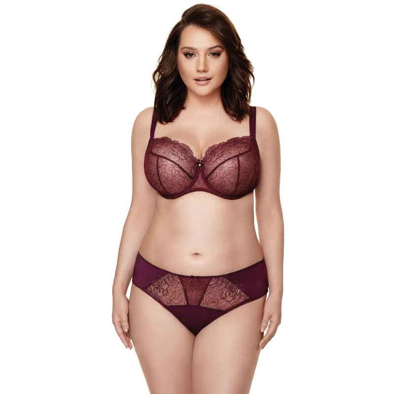 Sheer Lace Balconette Bra Pamela Aubergine