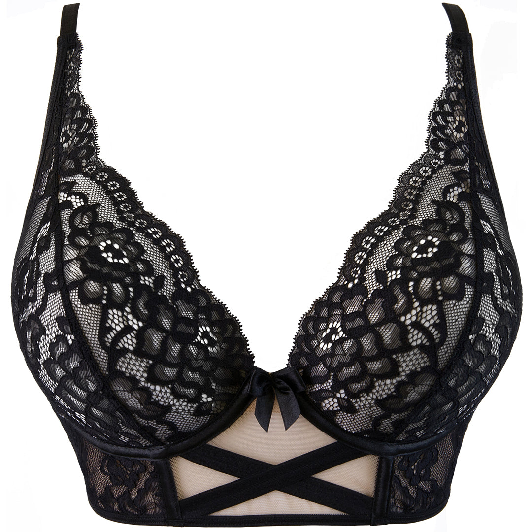 Sheer Lace Longline Plunge Bra Axami Golden Dream-5