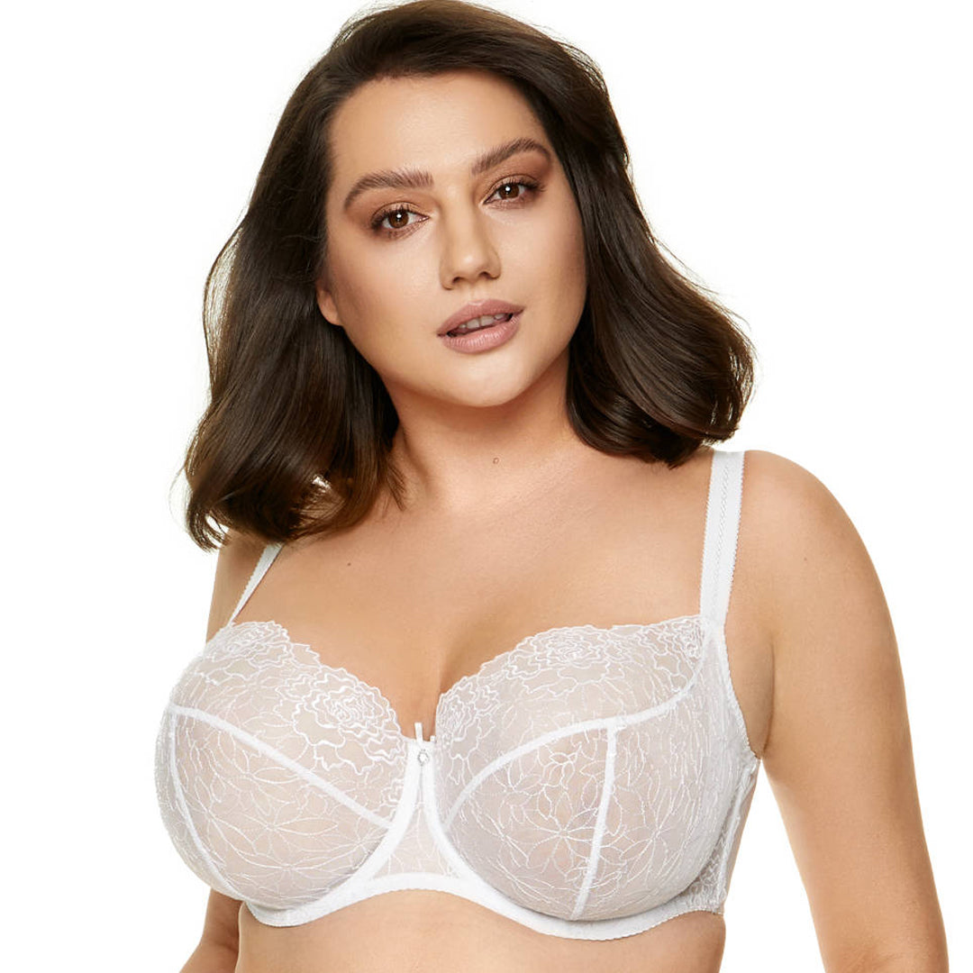 SALE - Sheer Lace Balcony Bra Gorteks Pamela White-6