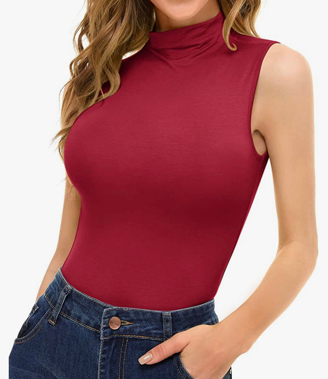 Lavinia Soft Stretch Mock Neck Sleeveless Top-4