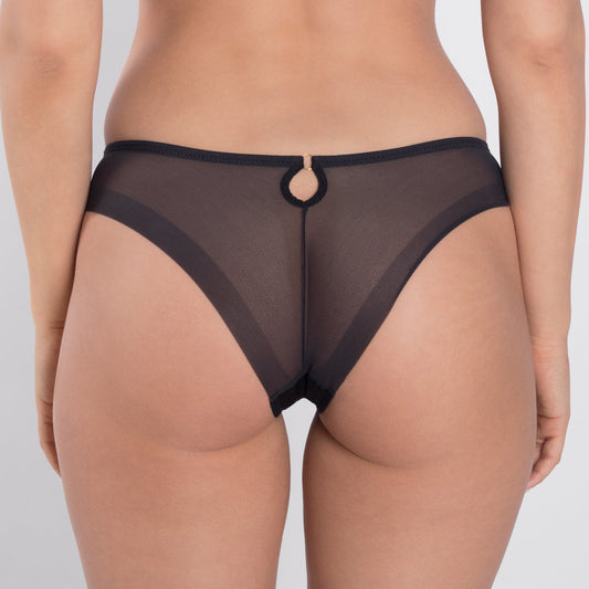 Sheer Mesh Tulle Embroidered Tanga Panty Perla Black